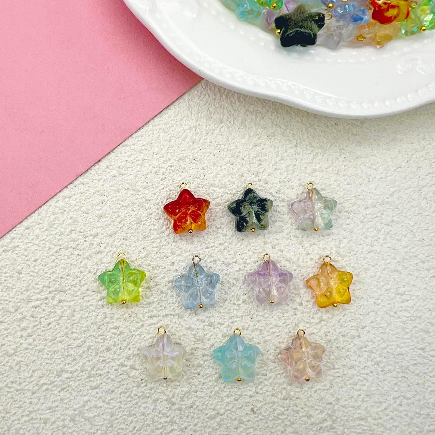 50pcs Glass Pendant Charms - Multicolor Theme Drops for Necklace Craft, Jewelry Making Supplies (Various Styles)