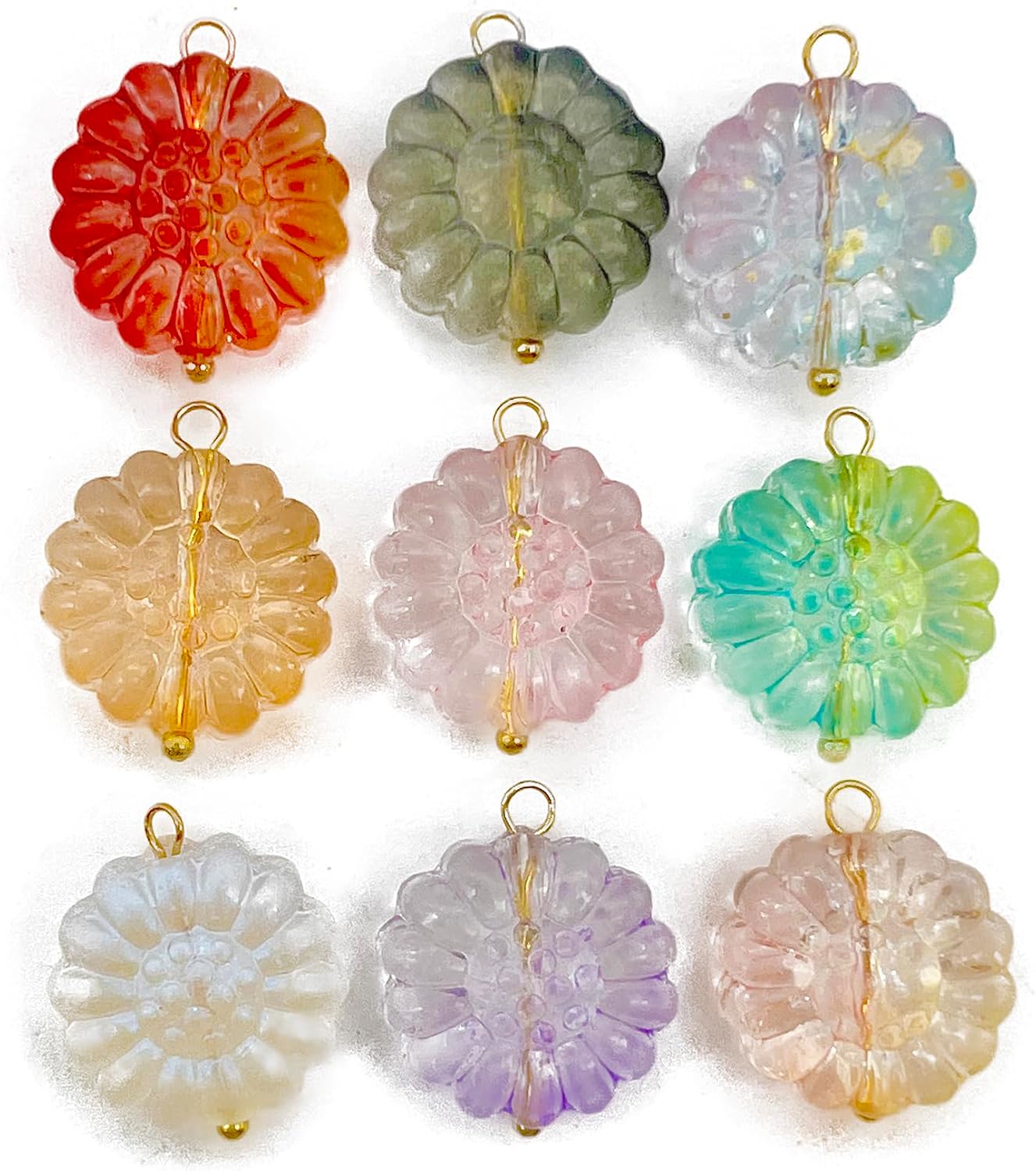 50pcs Glass Pendant Charms - Multicolor Theme Drops for Necklace Craft, Jewelry Making Supplies (Various Styles)