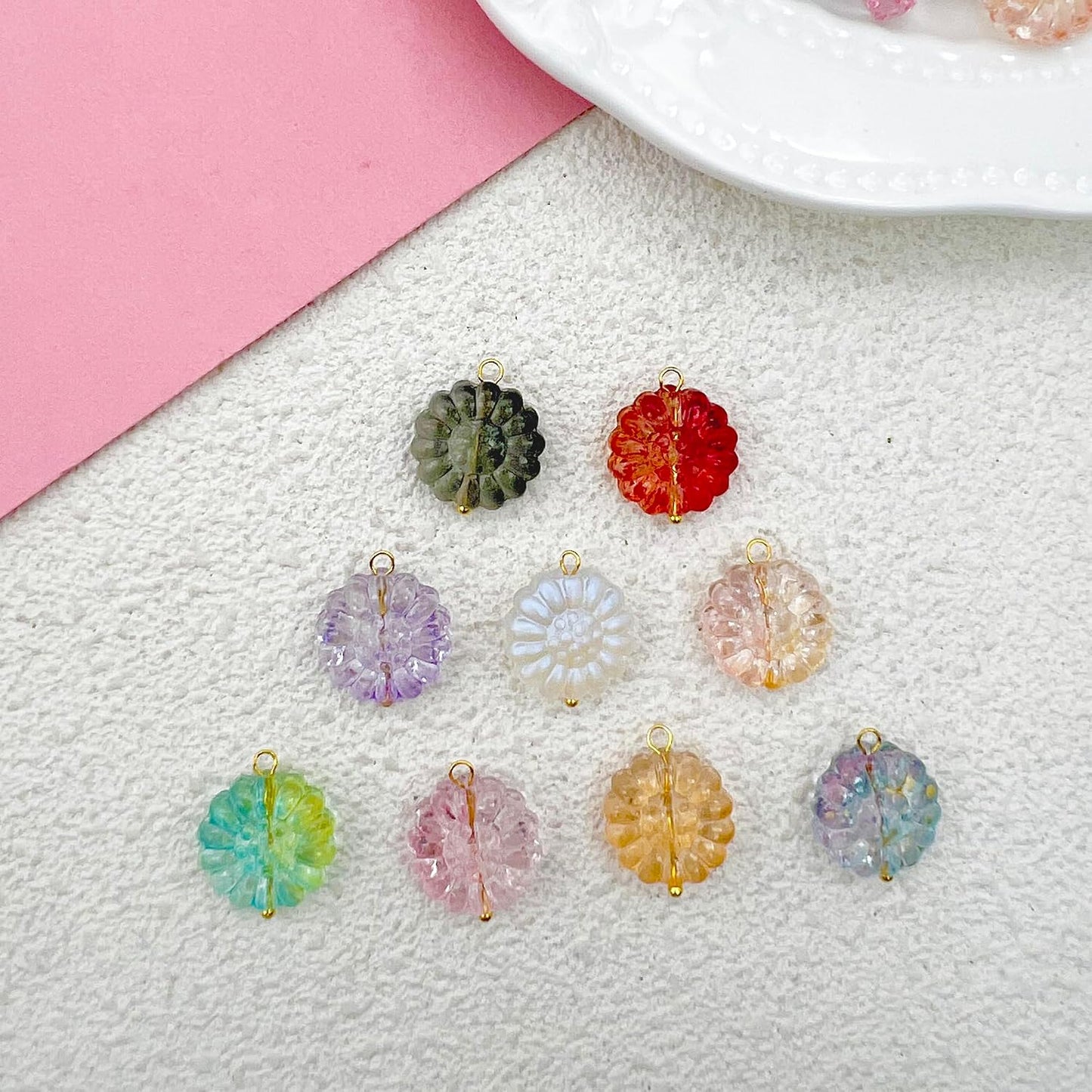 50pcs Glass Pendant Charms - Multicolor Theme Drops for Necklace Craft, Jewelry Making Supplies (Various Styles)