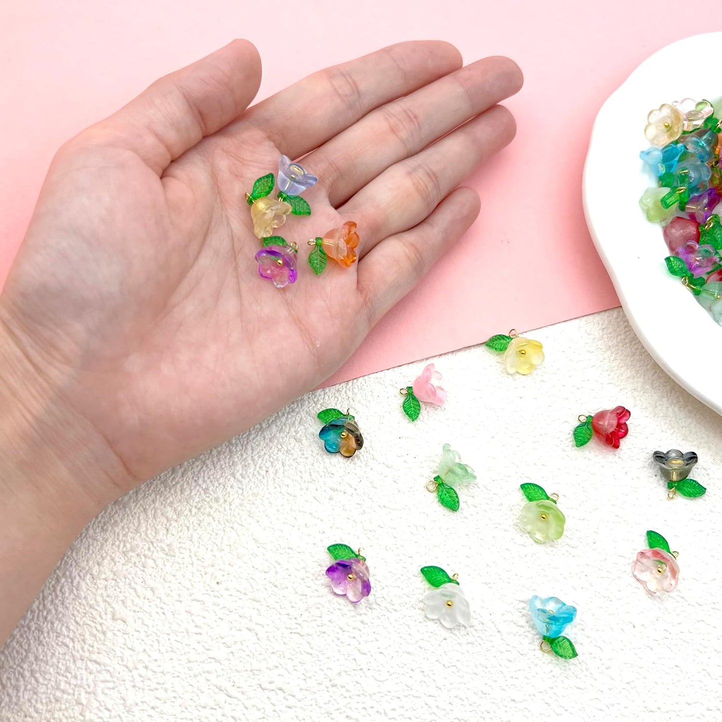 50pcs Glass Pendant Charms - Multicolor Theme Drops for Necklace Craft, Jewelry Making Supplies (Various Styles)