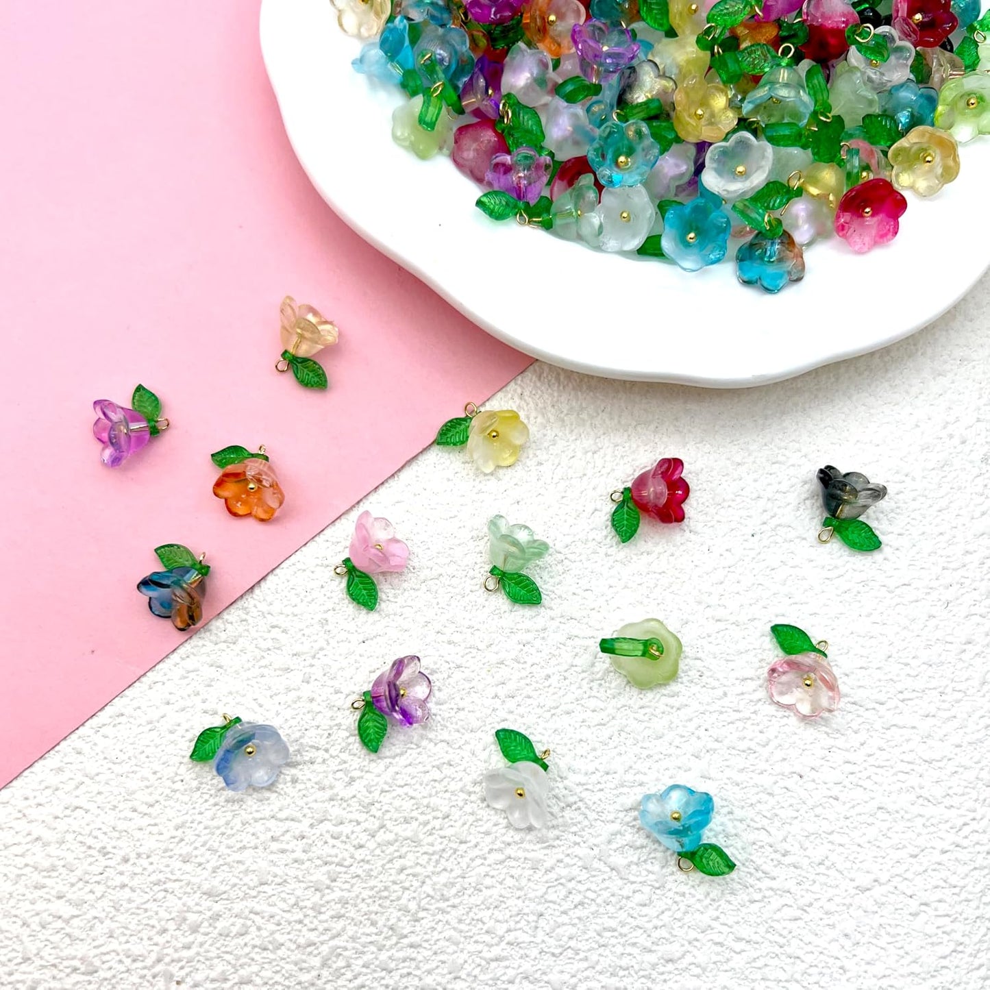 50pcs Glass Pendant Charms - Multicolor Theme Drops for Necklace Craft, Jewelry Making Supplies (Various Styles)
