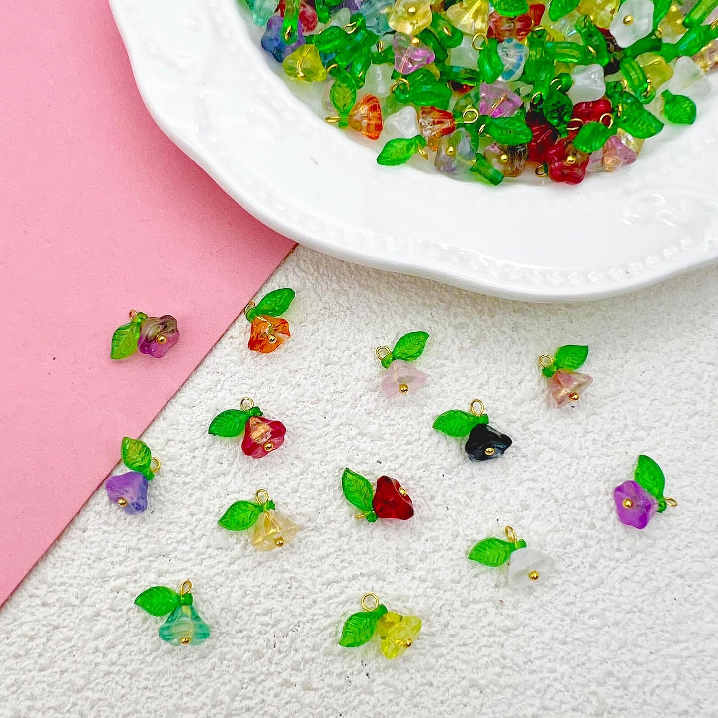 50pcs Glass Pendant Charms - Multicolor Theme Drops for Necklace Craft, Jewelry Making Supplies (Various Styles)
