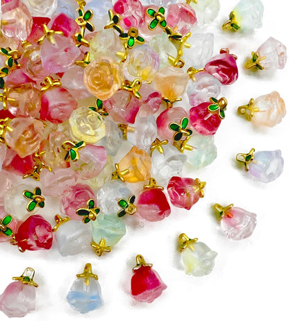 50pcs Glass Pendant Charms - Multicolor Theme Drops for Necklace Craft, Jewelry Making Supplies (Various Styles)