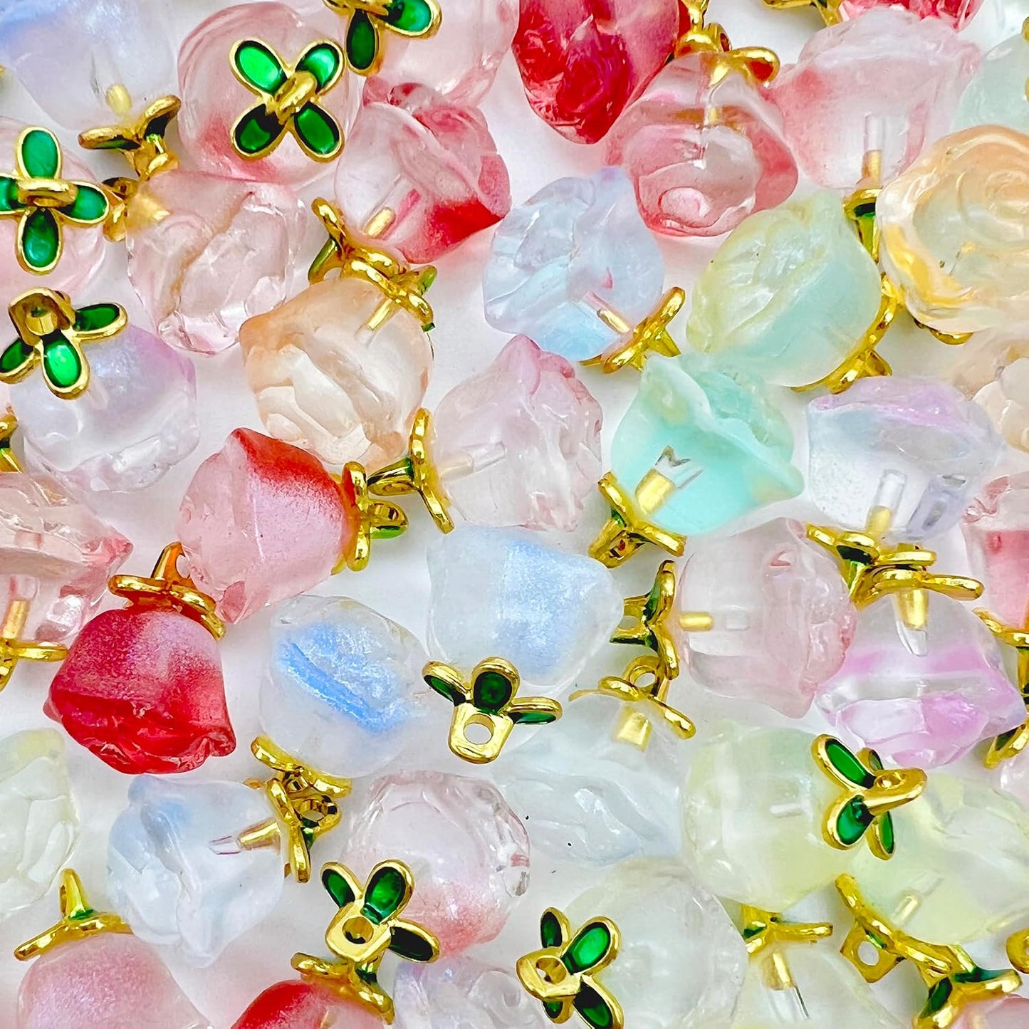 50pcs Glass Pendant Charms - Multicolor Theme Drops for Necklace Craft, Jewelry Making Supplies (Various Styles)