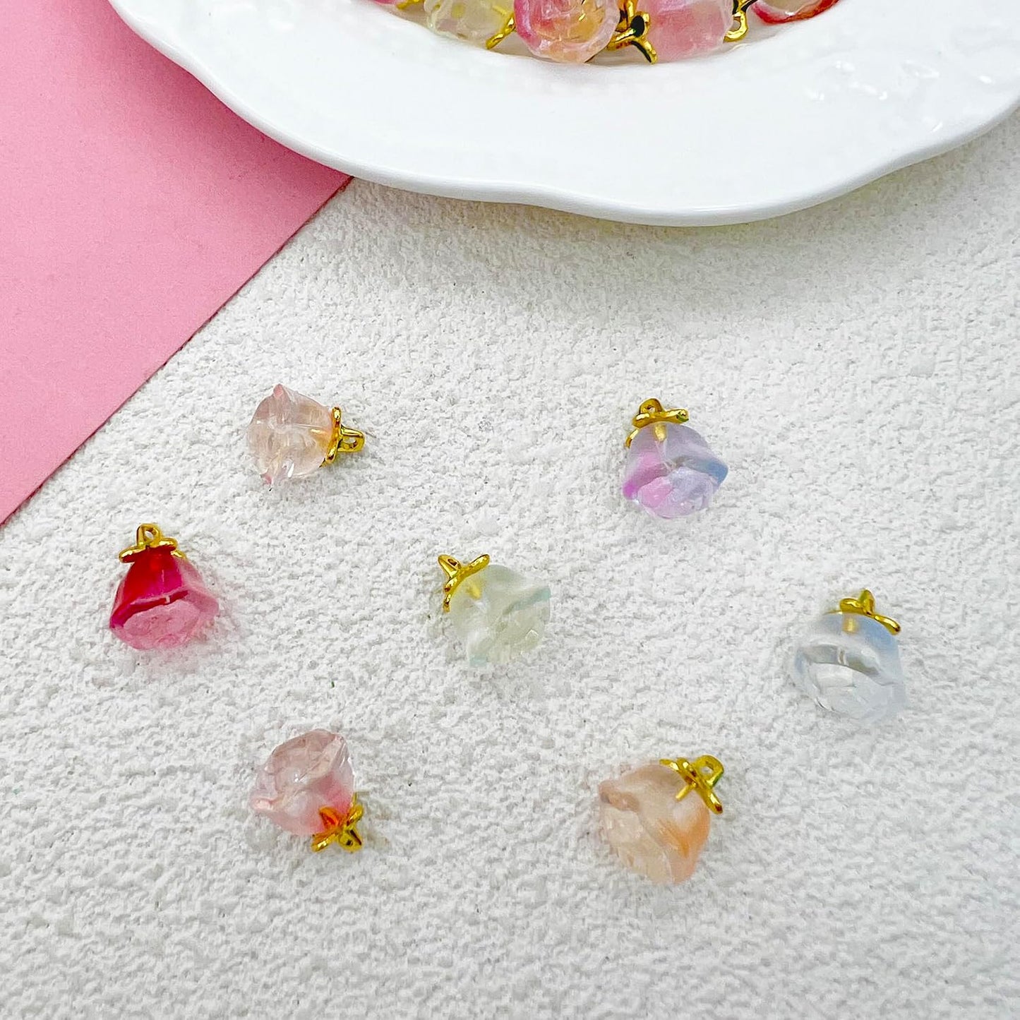 50pcs Glass Pendant Charms - Multicolor Theme Drops for Necklace Craft, Jewelry Making Supplies (Various Styles)