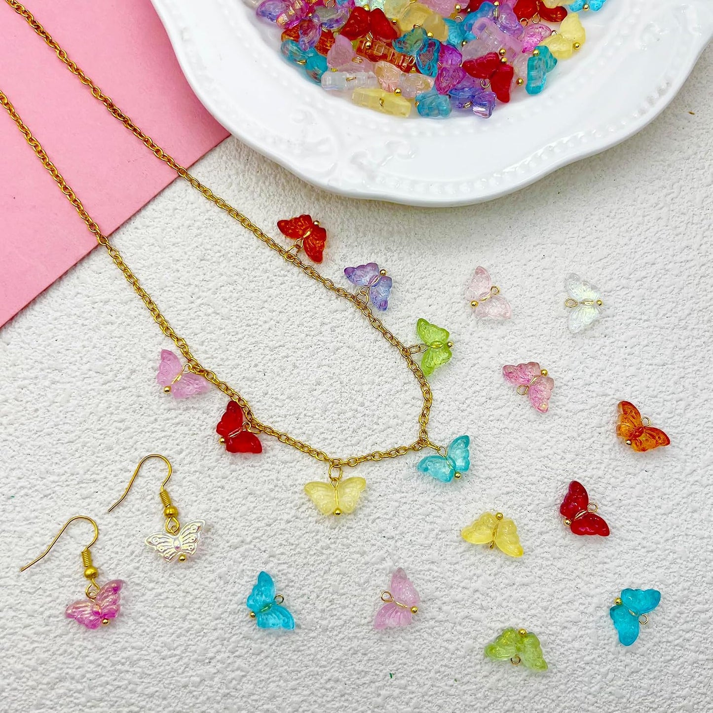 50pcs Glass Pendant Charms - Multicolor Theme Drops for Necklace Craft, Jewelry Making Supplies (Various Styles)