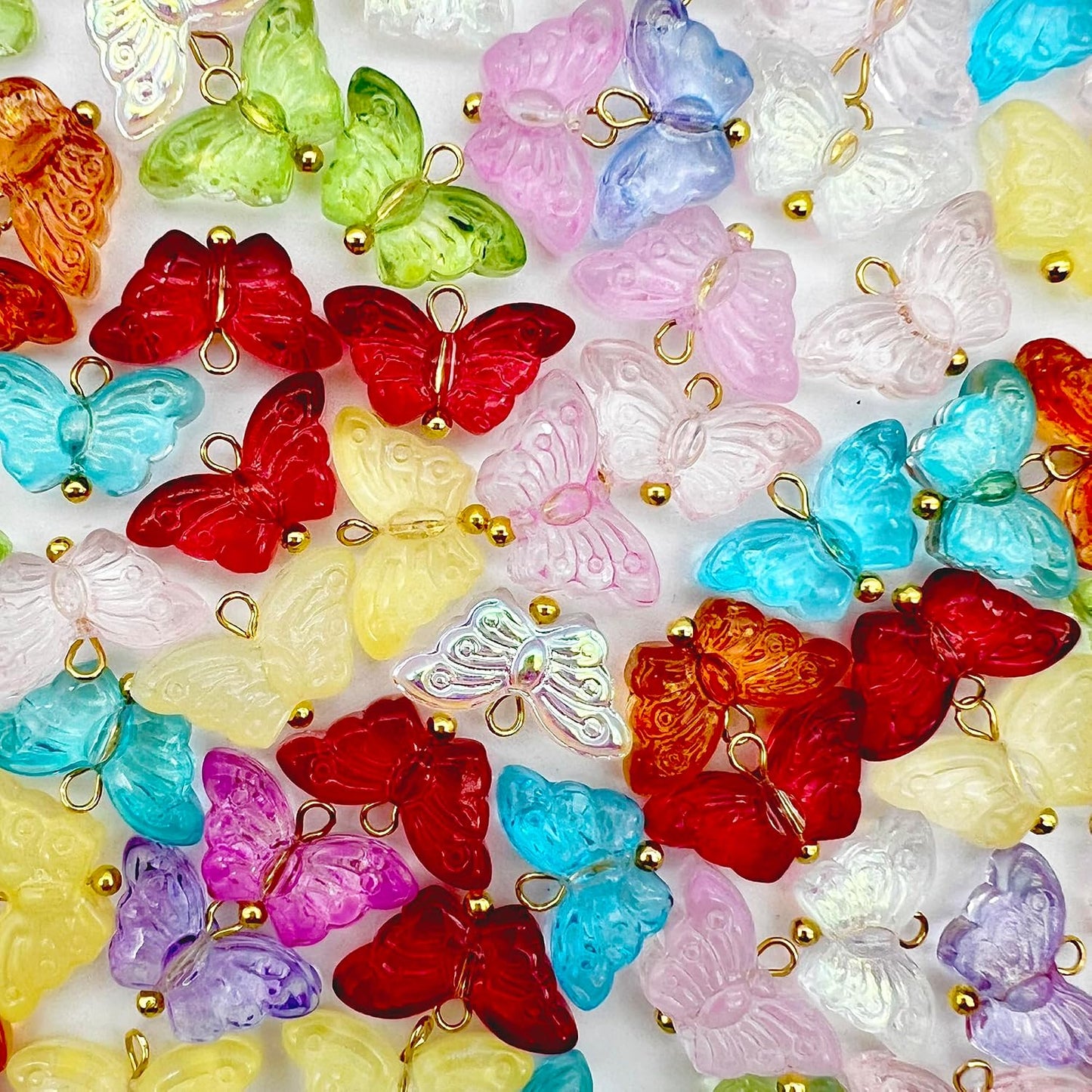 50pcs Glass Pendant Charms - Multicolor Theme Drops for Necklace Craft, Jewelry Making Supplies (Various Styles)