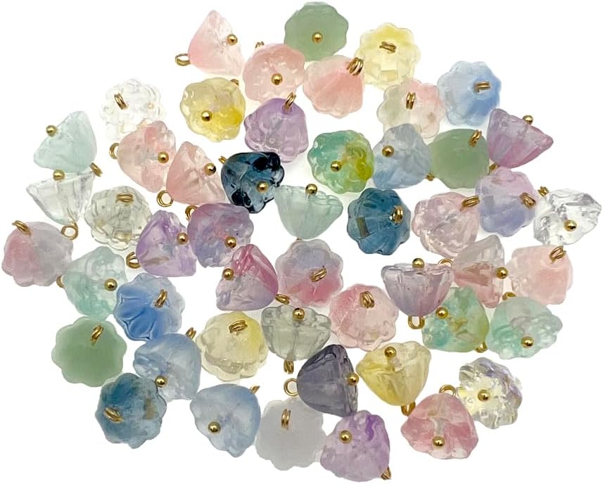 50pcs Glass Pendant Charms - Multicolor Theme Drops for Necklace Craft, Jewelry Making Supplies (Various Styles)