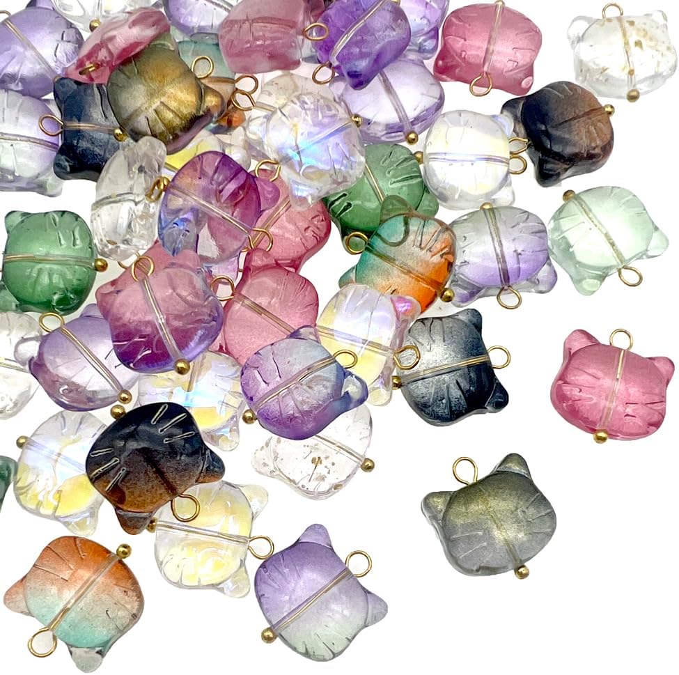 50pcs Glass Pendant Charms - Multicolor Theme Drops for Necklace Craft, Jewelry Making Supplies (Various Styles)