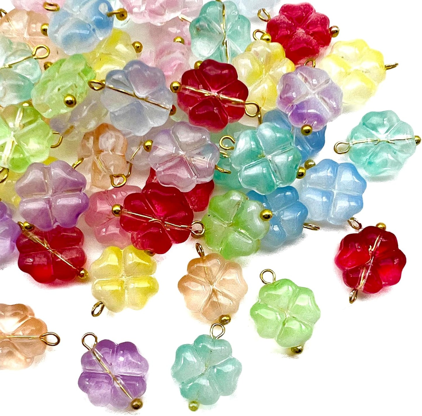 50pcs Glass Pendant Charms - Multicolor Theme Drops for Necklace Craft, Jewelry Making Supplies (Various Styles)
