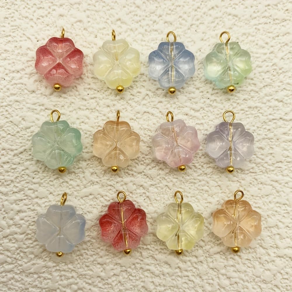 50pcs Glass Pendant Charms - Multicolor Theme Drops for Necklace Craft, Jewelry Making Supplies (Various Styles)