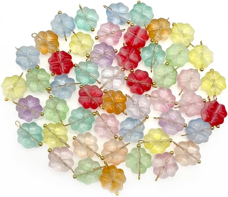 50pcs Glass Pendant Charms - Multicolor Theme Drops for Necklace Craft, Jewelry Making Supplies (Various Styles)