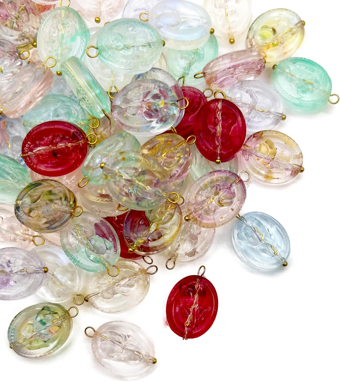 50pcs Glass Pendant Charms - Multicolor Theme Drops for Necklace Craft, Jewelry Making Supplies (Various Styles)