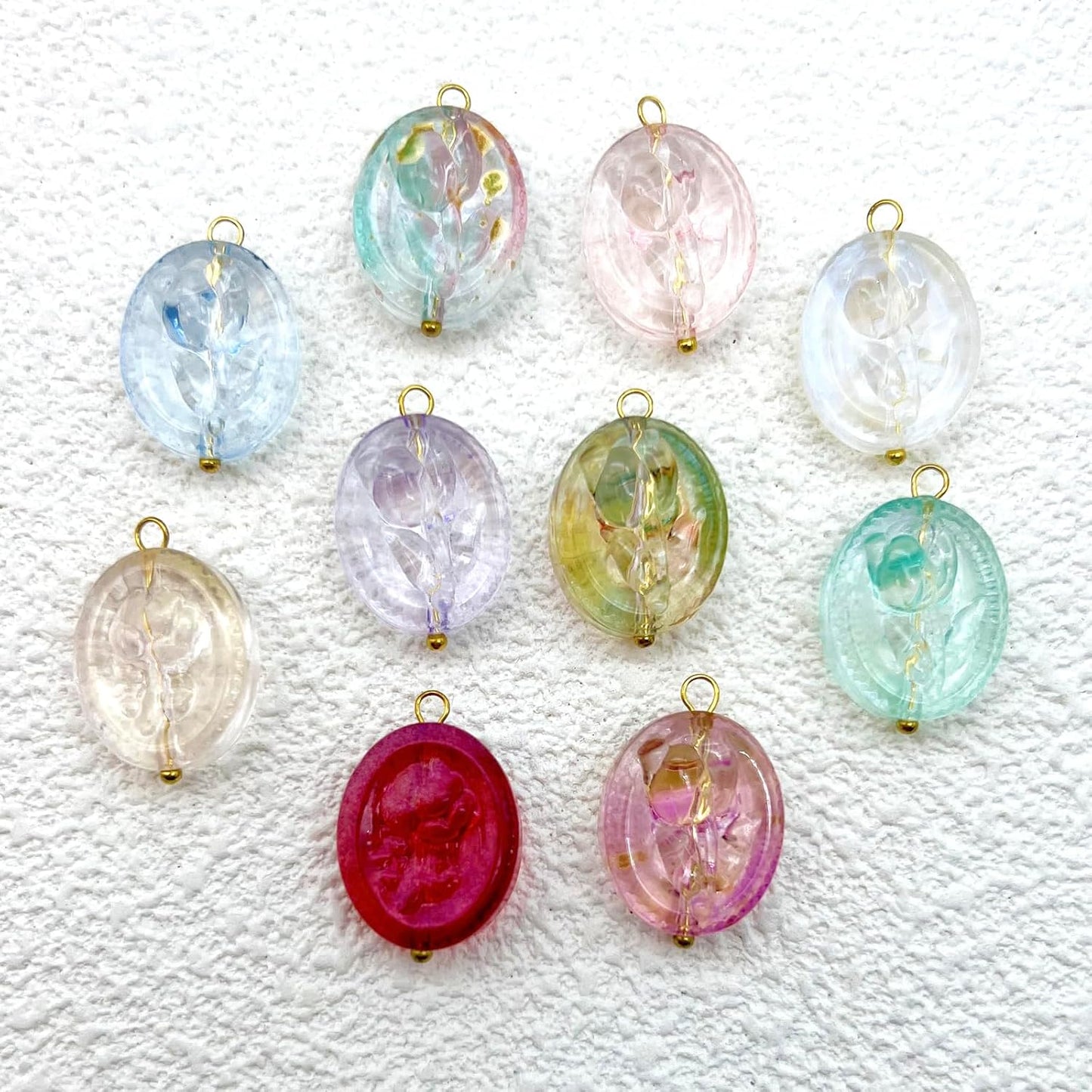 50pcs Glass Pendant Charms - Multicolor Theme Drops for Necklace Craft, Jewelry Making Supplies (Various Styles)