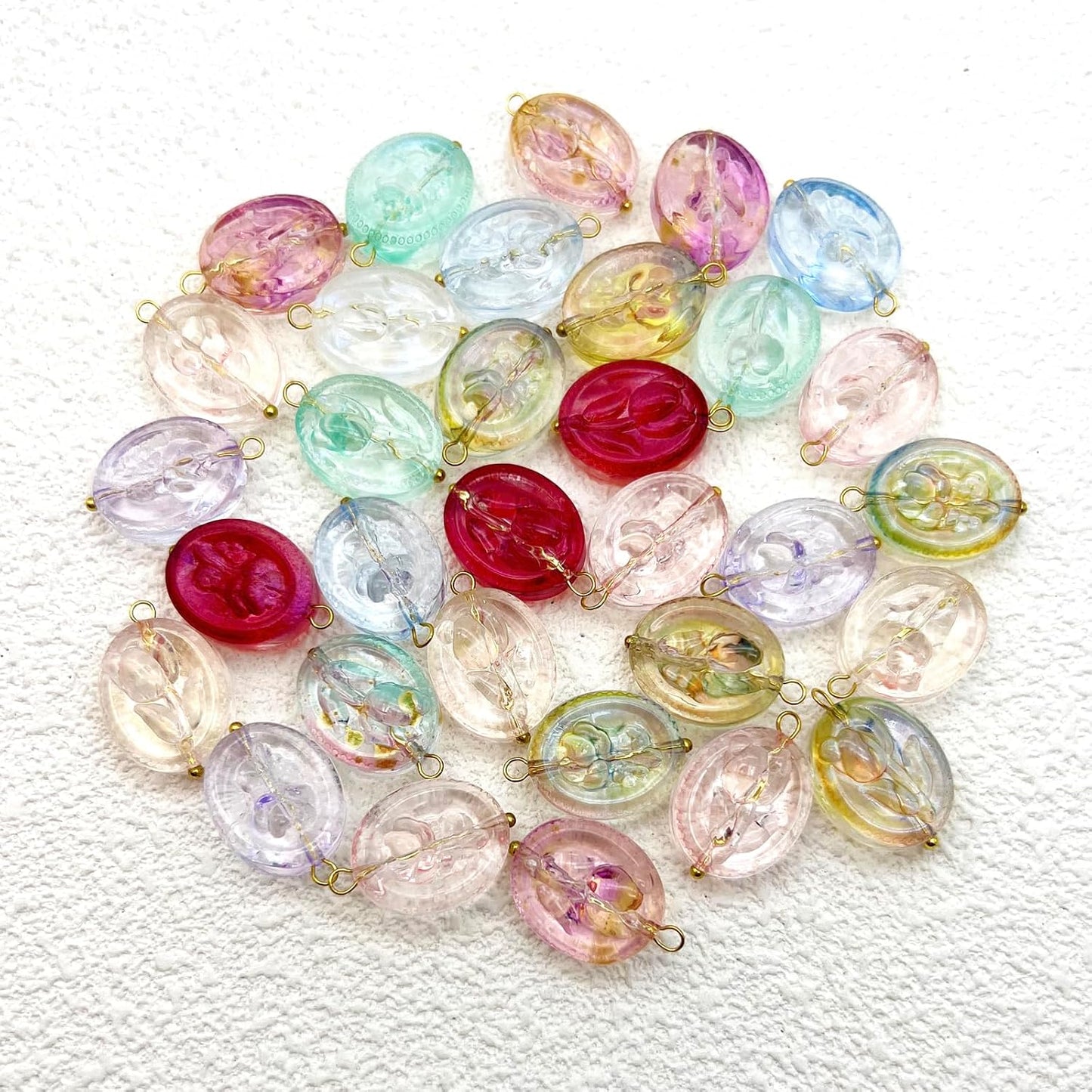 50pcs Glass Pendant Charms - Multicolor Theme Drops for Necklace Craft, Jewelry Making Supplies (Various Styles)