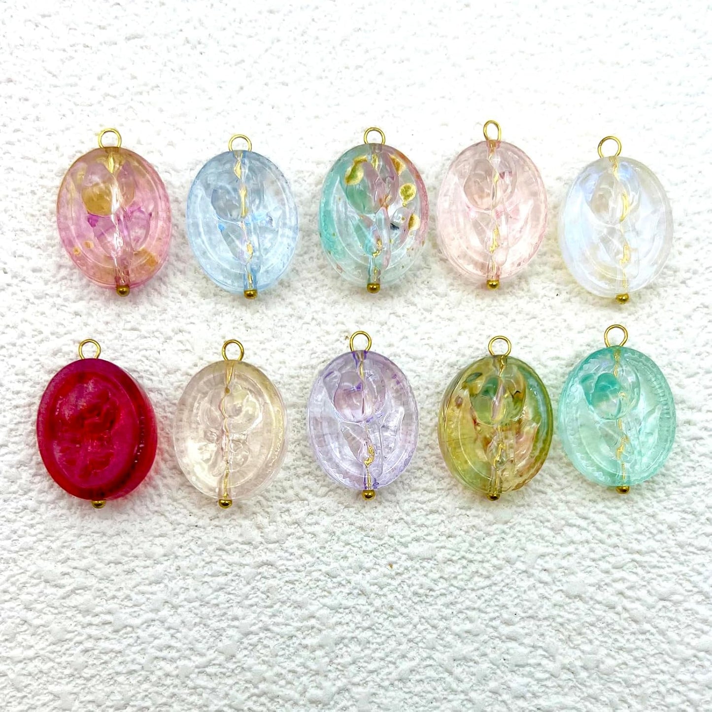 50pcs Glass Pendant Charms - Multicolor Theme Drops for Necklace Craft, Jewelry Making Supplies (Various Styles)