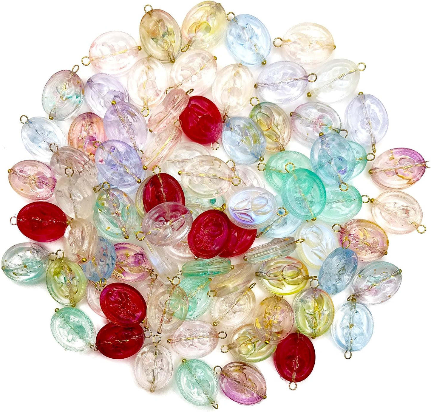 50pcs Glass Pendant Charms - Multicolor Theme Drops for Necklace Craft, Jewelry Making Supplies (Various Styles)