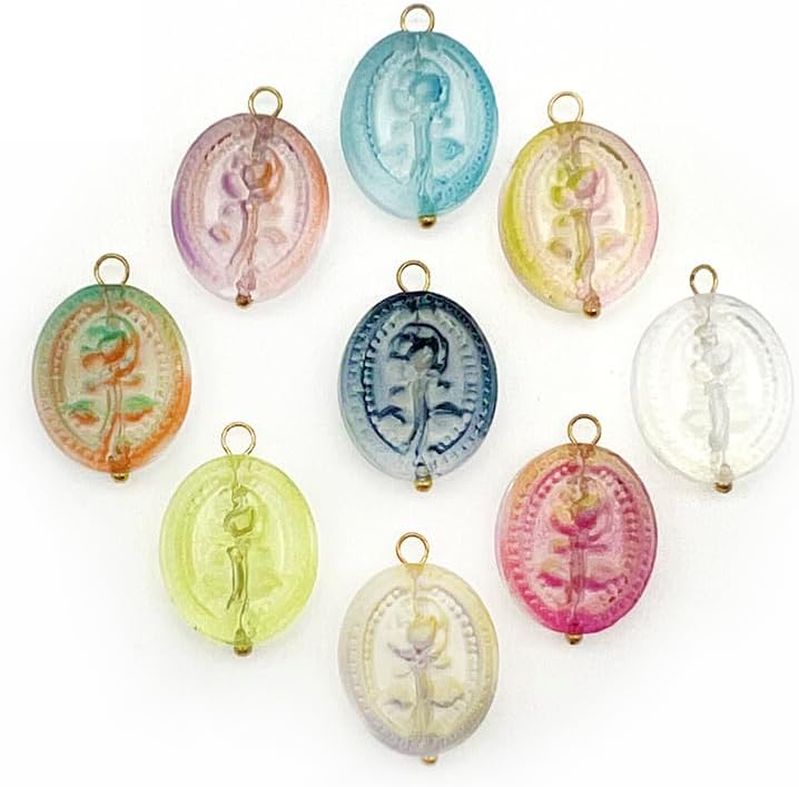 50pcs Glass Pendant Charms - Multicolor Theme Drops for Necklace Craft, Jewelry Making Supplies (Various Styles)