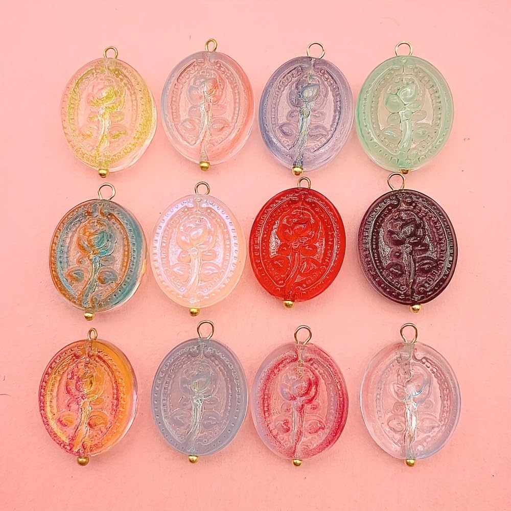 50pcs Glass Pendant Charms - Multicolor Theme Drops for Necklace Craft, Jewelry Making Supplies (Various Styles)