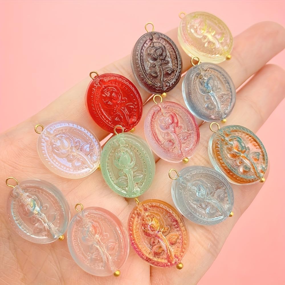 50pcs Glass Pendant Charms - Multicolor Theme Drops for Necklace Craft, Jewelry Making Supplies (Various Styles)
