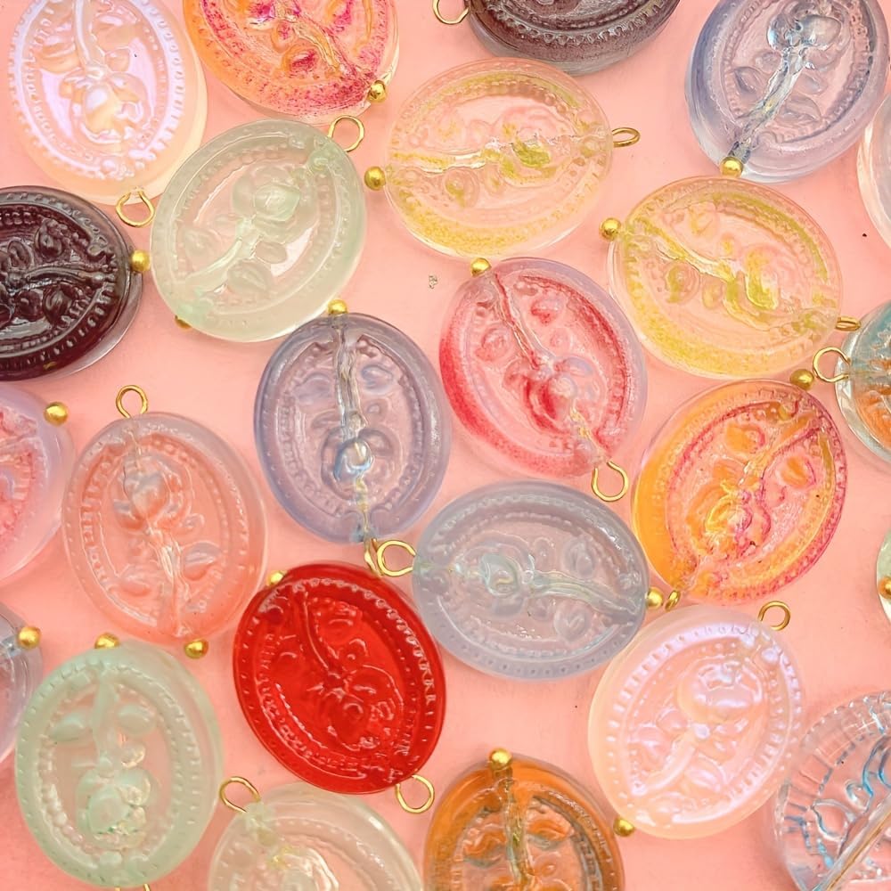 50pcs Glass Pendant Charms - Multicolor Theme Drops for Necklace Craft, Jewelry Making Supplies (Various Styles)