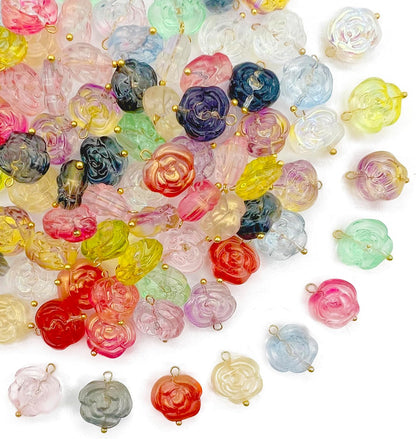 50pcs Glass Pendant Charms - Multicolor Theme Drops for Necklace Craft, Jewelry Making Supplies (Various Styles)