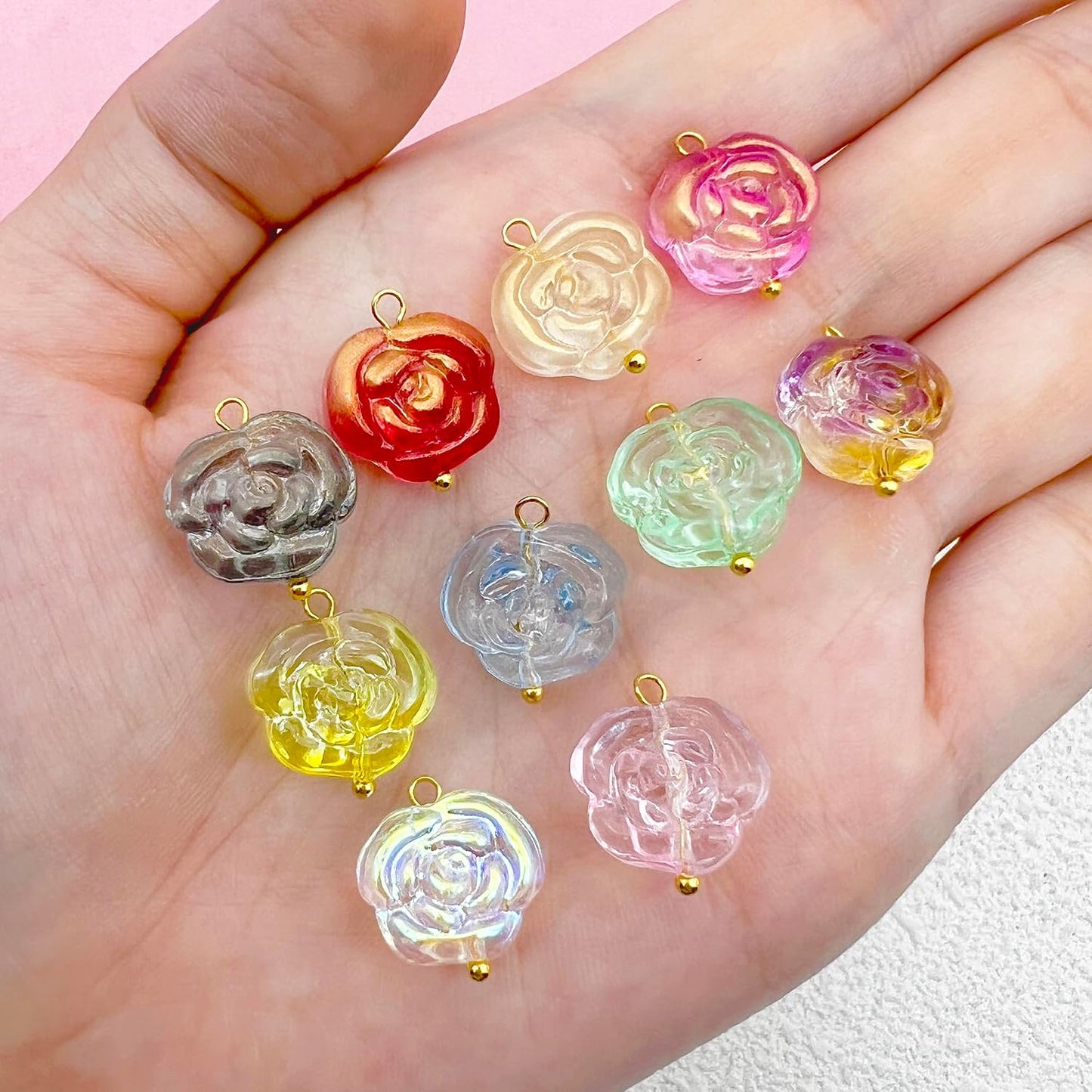 50pcs Glass Pendant Charms - Multicolor Theme Drops for Necklace Craft, Jewelry Making Supplies (Various Styles)