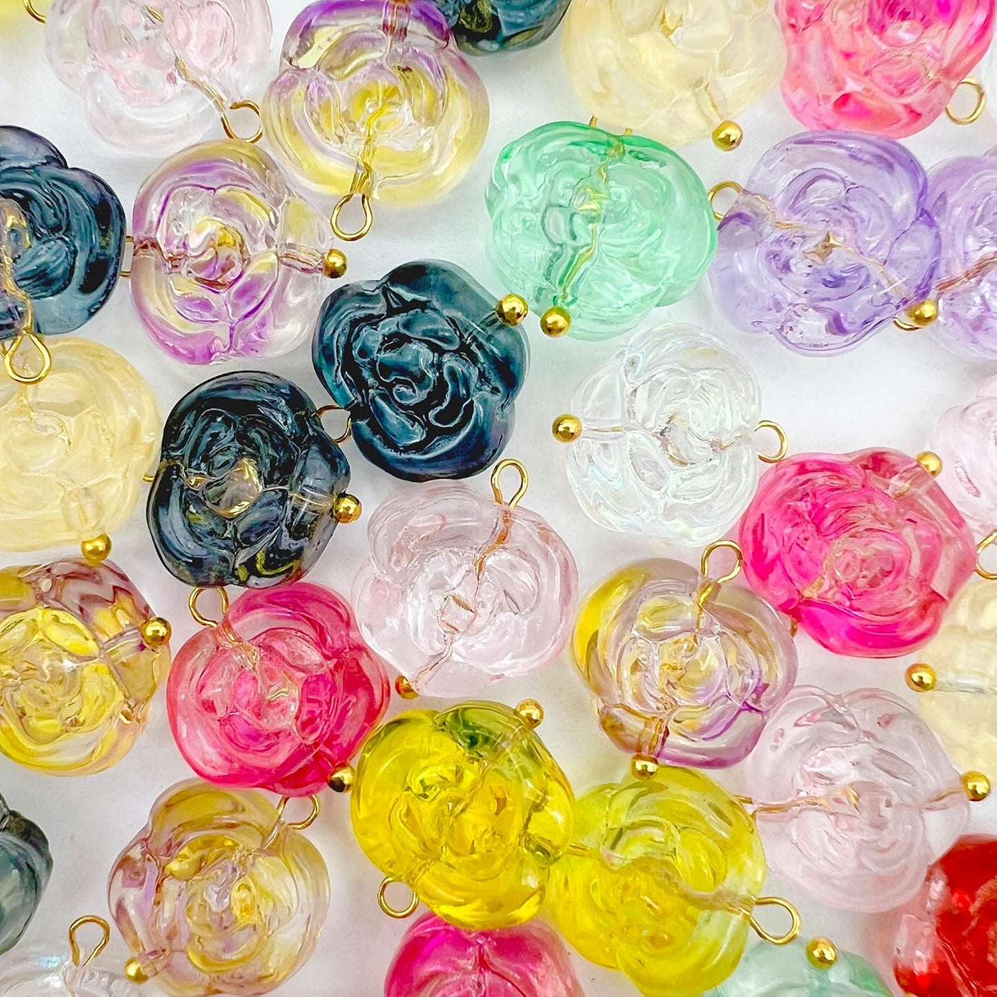 50pcs Glass Pendant Charms - Multicolor Theme Drops for Necklace Craft, Jewelry Making Supplies (Various Styles)