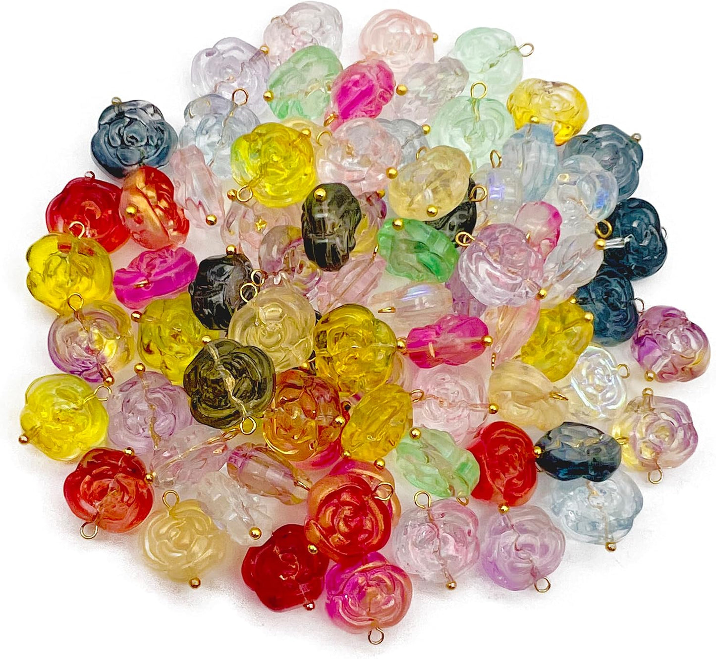 50pcs Glass Pendant Charms - Multicolor Theme Drops for Necklace Craft, Jewelry Making Supplies (Various Styles)