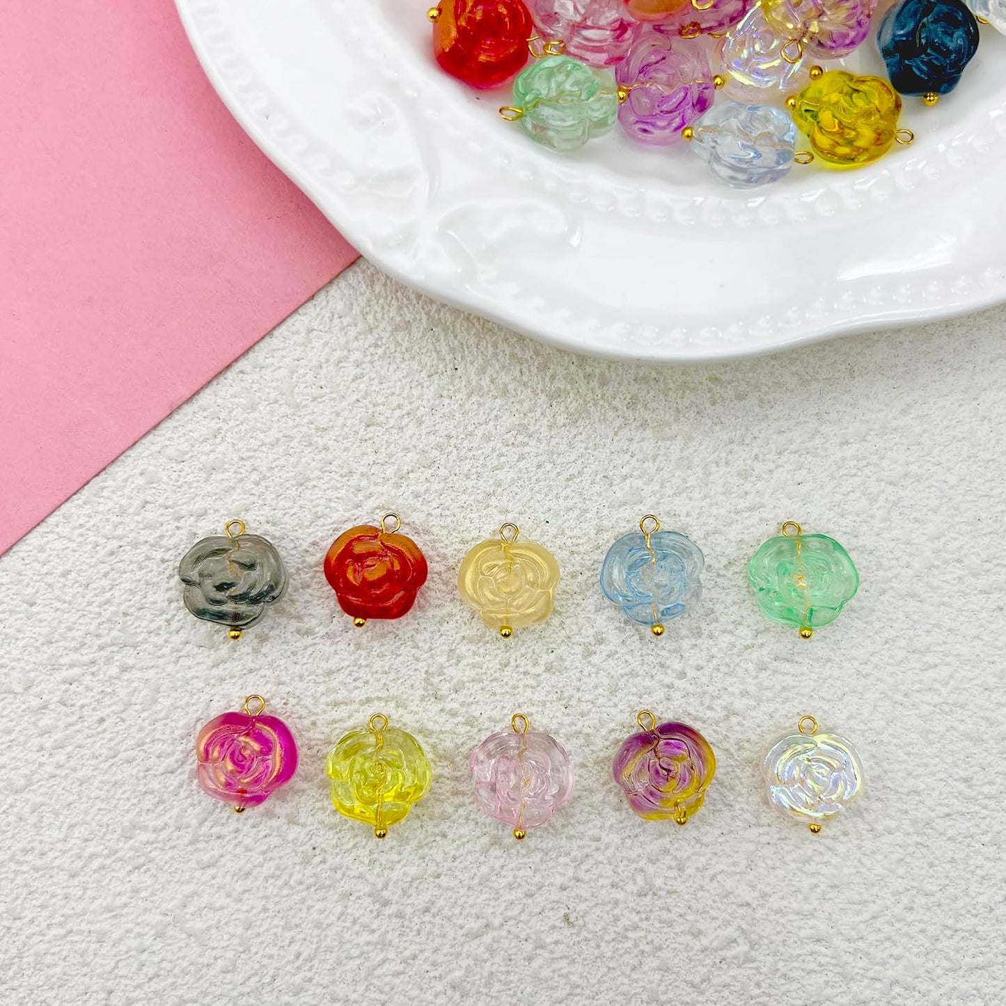 50pcs Glass Pendant Charms - Multicolor Theme Drops for Necklace Craft, Jewelry Making Supplies (Various Styles)