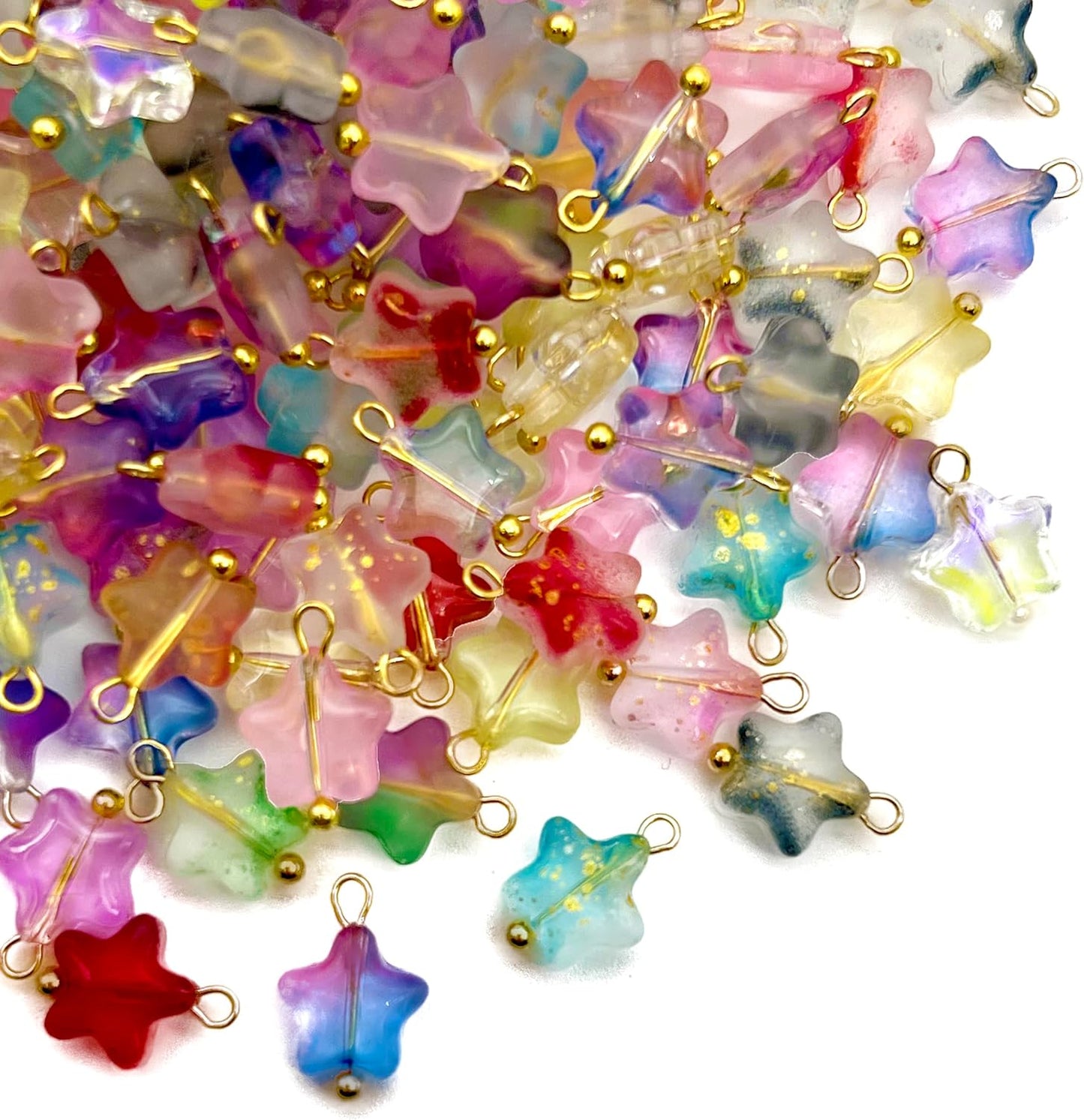 50pcs Glass Pendant Charms - Multicolor Theme Drops for Necklace Craft, Jewelry Making Supplies (Various Styles)