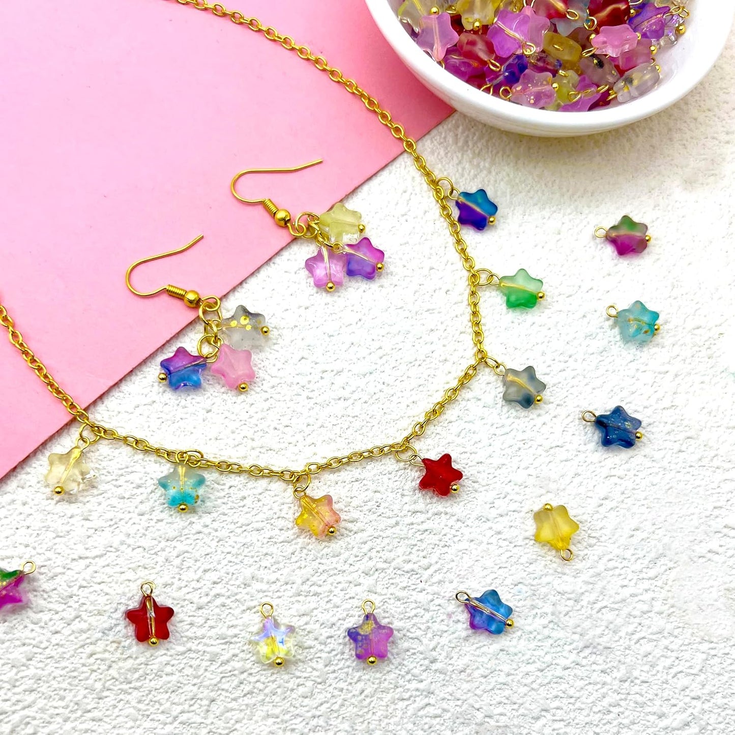 50pcs Glass Pendant Charms - Multicolor Theme Drops for Necklace Craft, Jewelry Making Supplies (Various Styles)