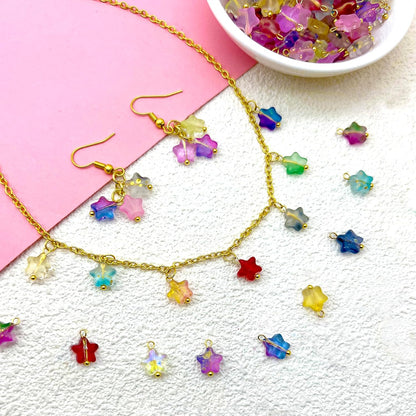 50pcs Glass Pendant Charms - Multicolor Theme Drops for Necklace Craft, Jewelry Making Supplies (Various Styles)