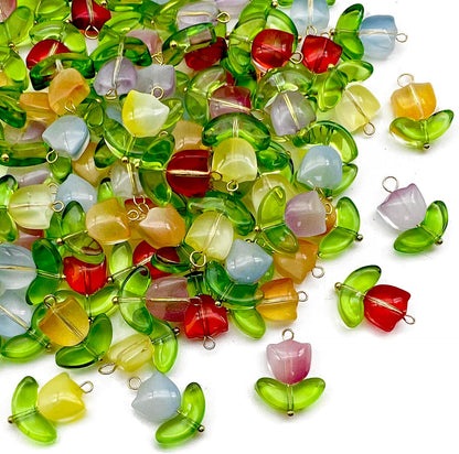 50pcs Glass Pendant Charms - Multicolor Theme Drops for Necklace Craft, Jewelry Making Supplies (Various Styles)