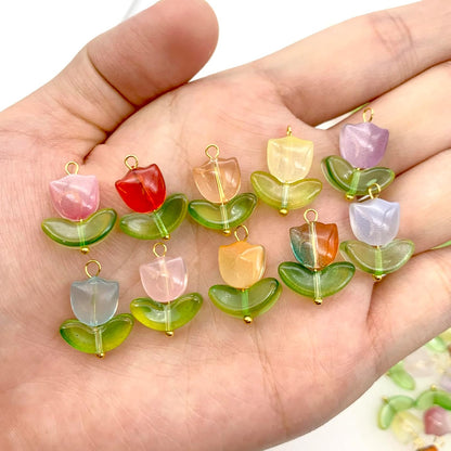 50pcs Glass Pendant Charms - Multicolor Theme Drops for Necklace Craft, Jewelry Making Supplies (Various Styles)