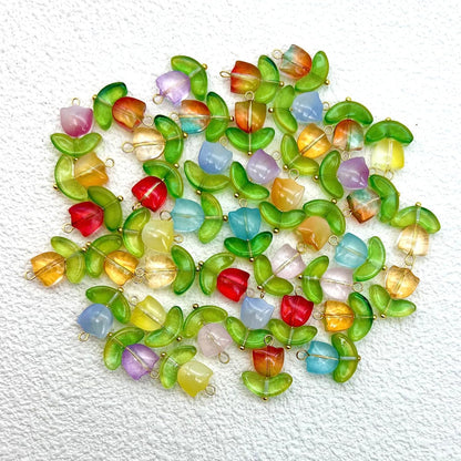 50pcs Glass Pendant Charms - Multicolor Theme Drops for Necklace Craft, Jewelry Making Supplies (Various Styles)