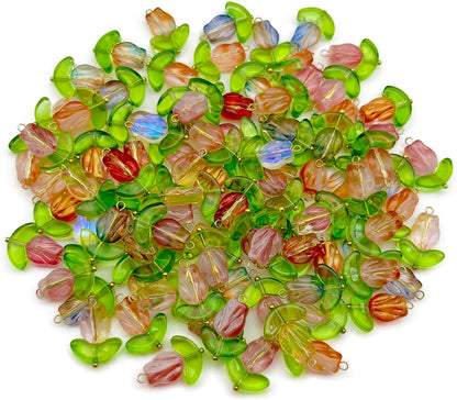 50pcs Glass Pendant Charms - Multicolor Theme Drops for Necklace Craft, Jewelry Making Supplies (Various Styles)