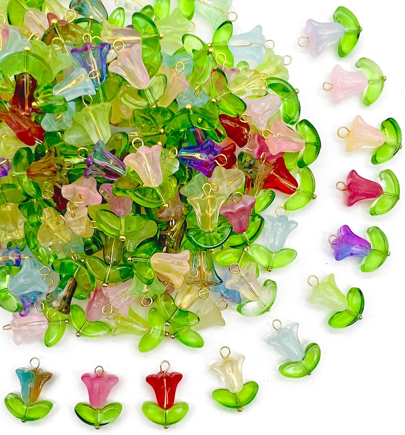 50pcs Glass Pendant Charms - Multicolor Theme Drops for Necklace Craft, Jewelry Making Supplies (Various Styles)
