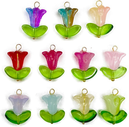50pcs Glass Pendant Charms - Multicolor Theme Drops for Necklace Craft, Jewelry Making Supplies (Various Styles)