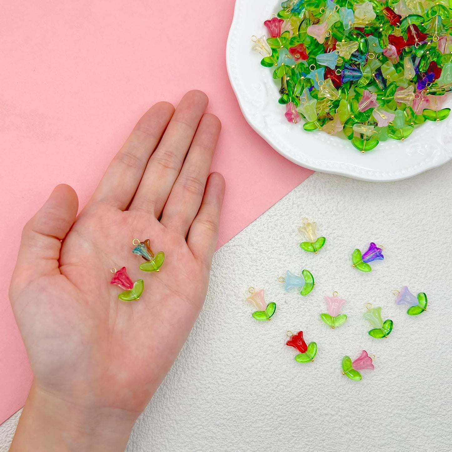 50pcs Glass Pendant Charms - Multicolor Theme Drops for Necklace Craft, Jewelry Making Supplies (Various Styles)