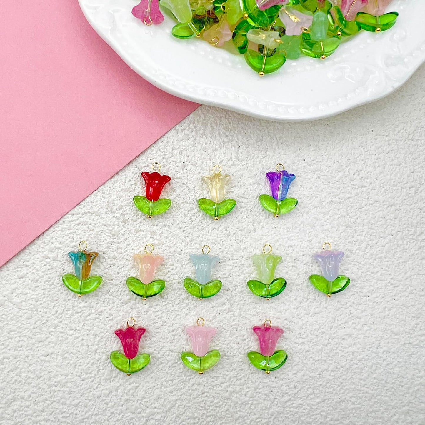 50pcs Glass Pendant Charms - Multicolor Theme Drops for Necklace Craft, Jewelry Making Supplies (Various Styles)