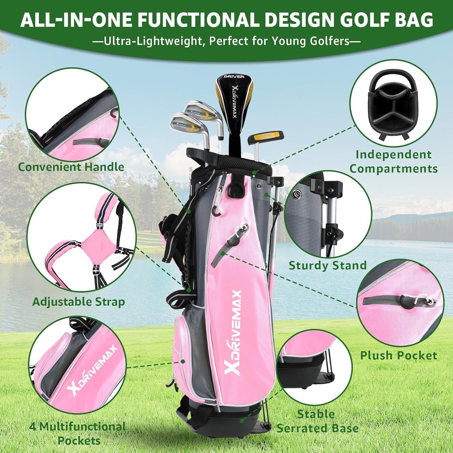 Junior Golf Club Set for Kids Ages 4-12, 5-6 Piece Right Hand Set with Stand Bag