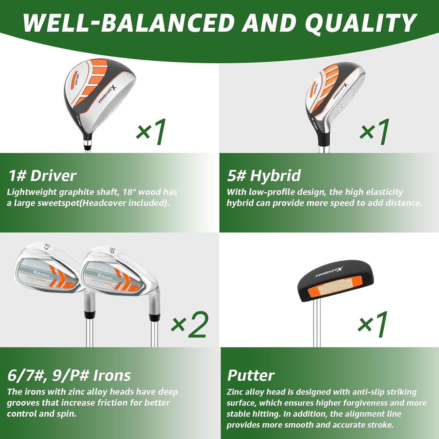 Junior Golf Club Set for Kids Ages 4-12, 5-6 Piece Right Hand Set with Stand Bag
