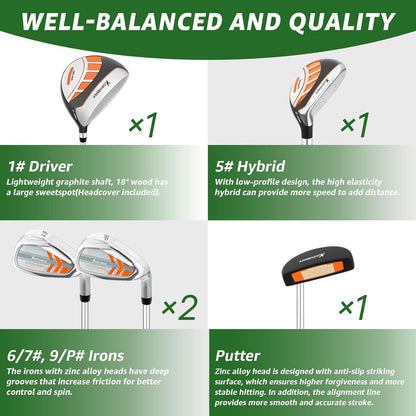 Junior Golf Club Set for Kids Ages 4-12, 5-6 Piece Right Hand Set with Stand Bag