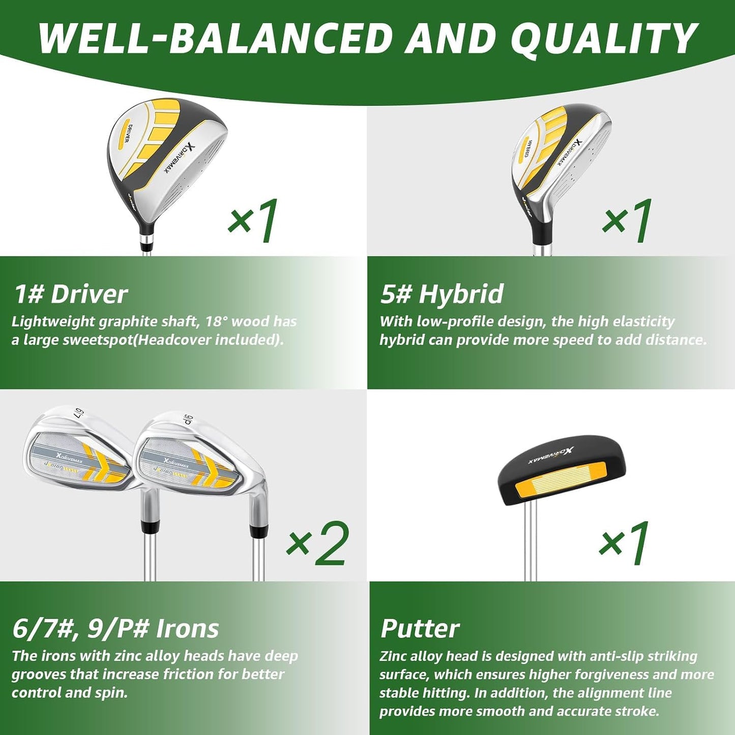Junior Golf Club Set for Kids Ages 4-12, 5-6 Piece Right Hand Set with Stand Bag