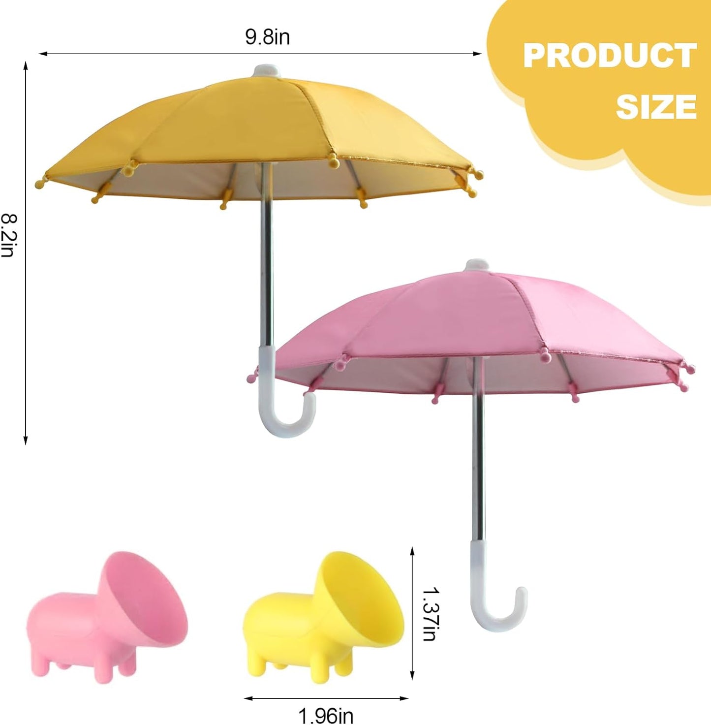 2pcs Cell Phone Umbrella for Sun Shade, Universal Adjustable Cute Phone Shade Umbrella with Piggy Style Suction Cup, Outdoor Anti-Glare Stand Sun Visor (Yellow & Pink)