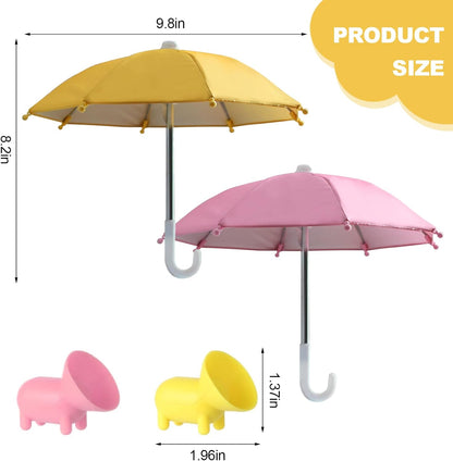 2pcs Cell Phone Umbrella for Sun Shade, Universal Adjustable Cute Phone Shade Umbrella with Piggy Style Suction Cup, Outdoor Anti-Glare Stand Sun Visor (Yellow & Pink)