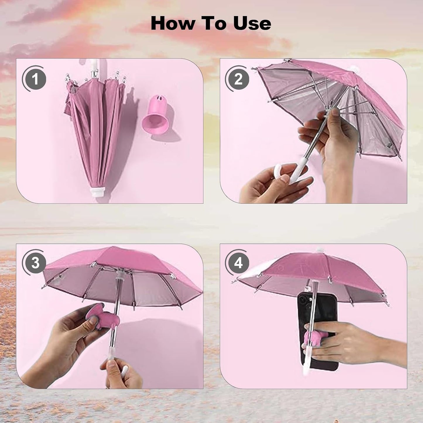 2pcs Cell Phone Umbrella for Sun Shade, Universal Adjustable Cute Phone Shade Umbrella with Piggy Style Suction Cup, Outdoor Anti-Glare Stand Sun Visor (Yellow & Pink)