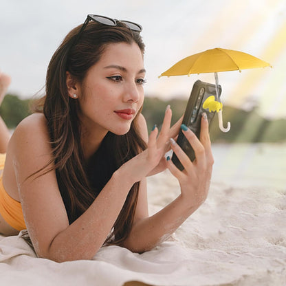2pcs Cell Phone Umbrella for Sun Shade, Universal Adjustable Cute Phone Shade Umbrella with Piggy Style Suction Cup, Outdoor Anti-Glare Stand Sun Visor (Yellow & Pink)