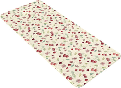 Washable Kitchen Runner Rug, Summer Cherry Harvest Flower Absorbent Non-Slip Runner Rug for Bedroom Hallway Entryway Stair, Watercolor Fruit on Light Yellow Doormat Area Rugs 16x47in